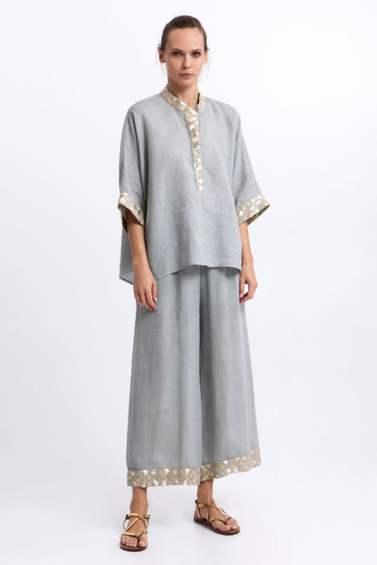 Greek Archaic Kori Stone Wide Leg Cropped Cotton Trousers