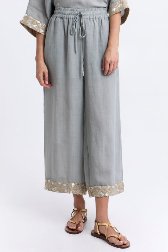 Greek Archaic Kori Stone Wide Leg Cropped Cotton Trousers
