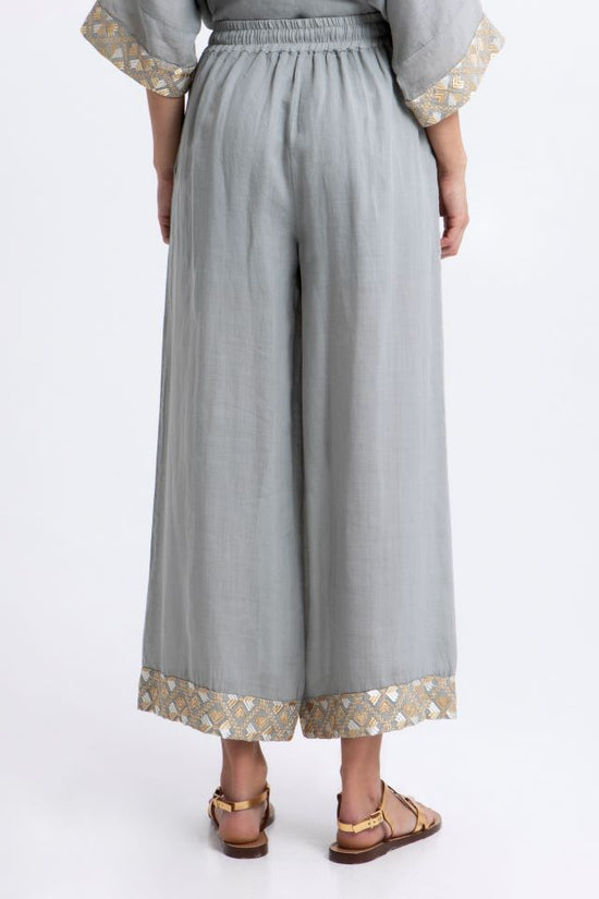 Greek Archaic Kori Stone Wide Leg Cropped Cotton Trousers
