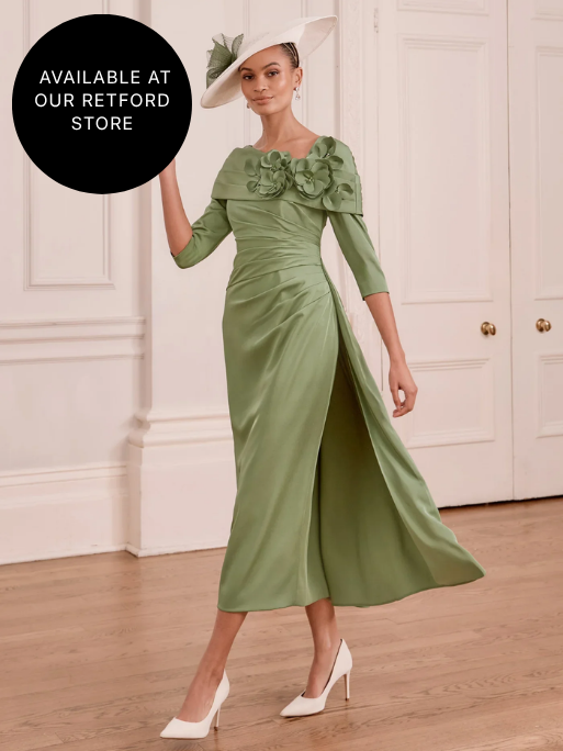 John Charles Green Floral Collar Midi Dress