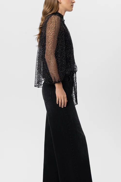 Luisa Cerano Black Tulle Blouse with Glitter Dots