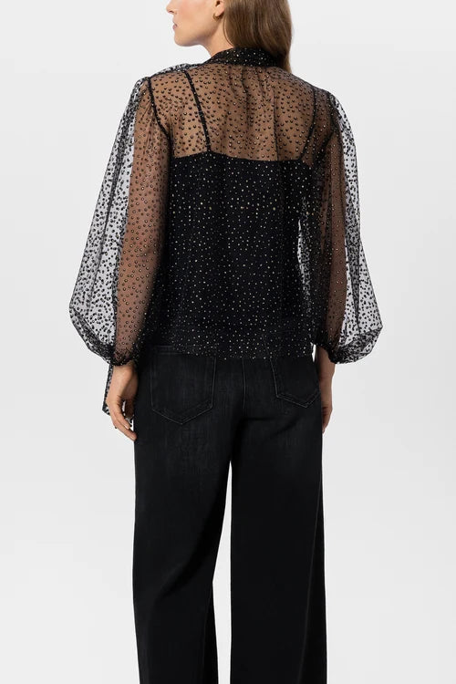 Luisa Cerano Black Tulle Blouse with Glitter Dots