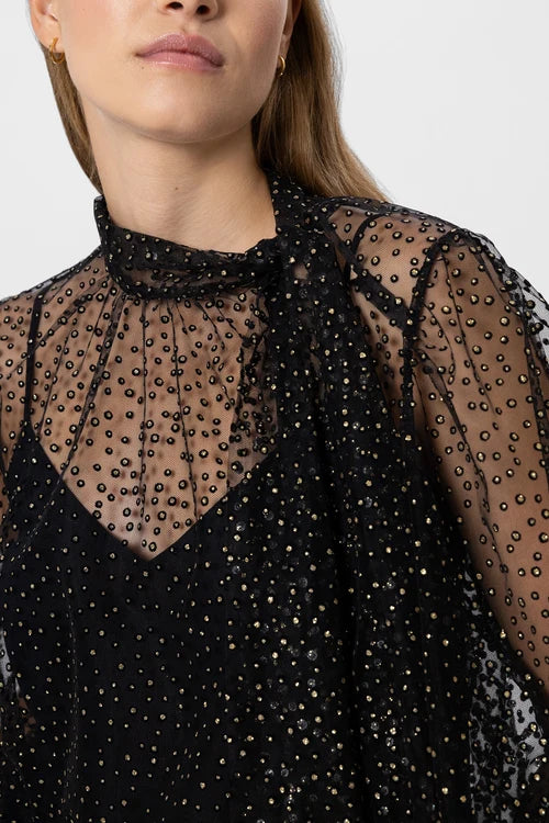 Luisa Cerano Black Tulle Blouse with Glitter Dots
