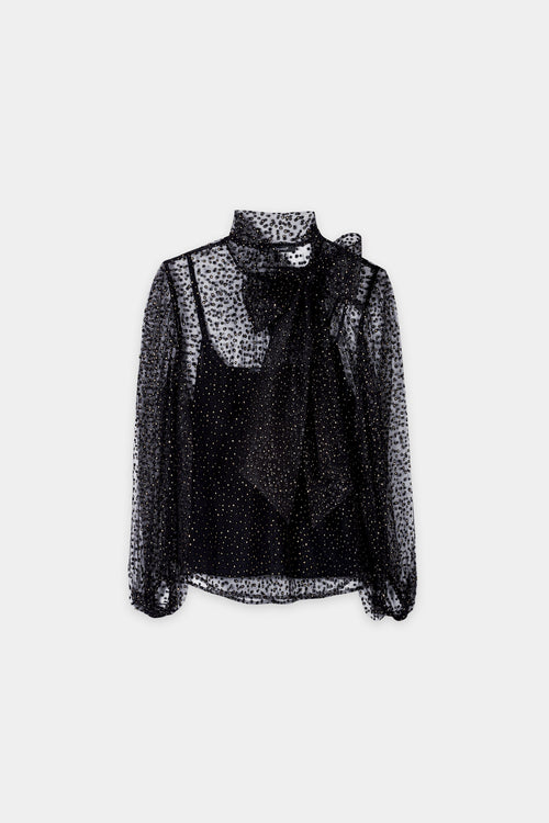 Luisa Cerano Black Tulle Blouse with Glitter Dots