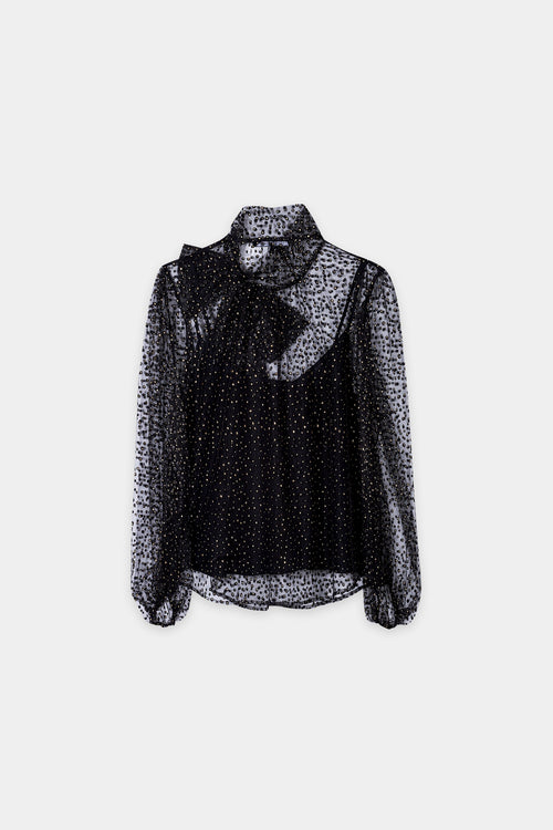 Luisa Cerano Black Tulle Blouse with Glitter Dots