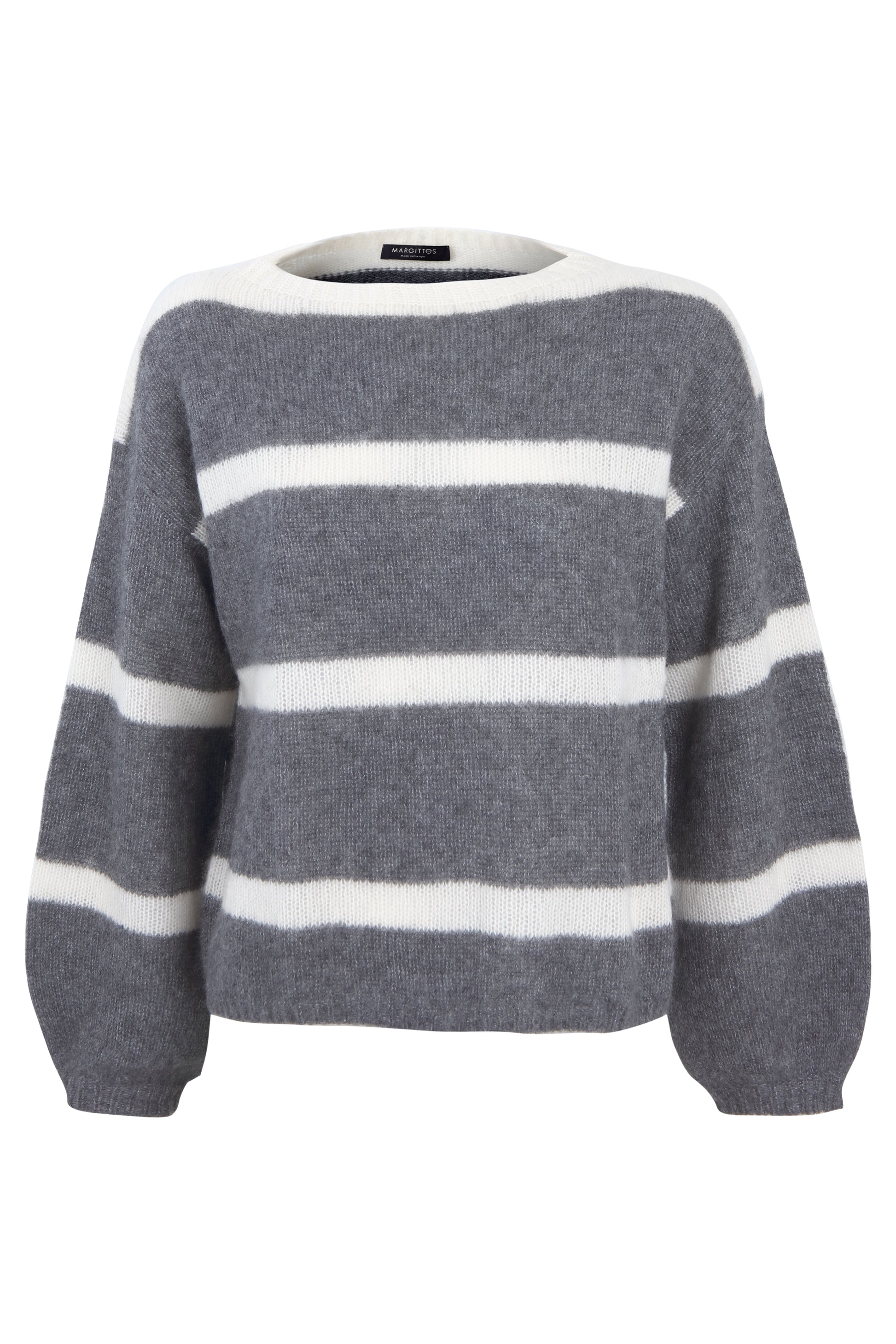 Margittes Grey Bold Stripe Cashmere & Silk Blend Fine Knit Sweater