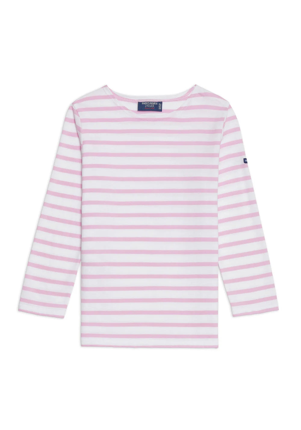 Saint James White & Pink Striped 3/4 Sleeve Crew neck T-Shirt