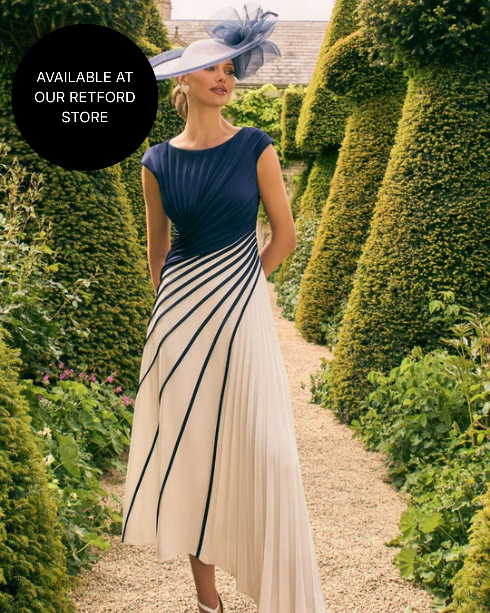 Veni Infantino Navy/Ivory Pleated High-Low A-Line Dress 992759 AW