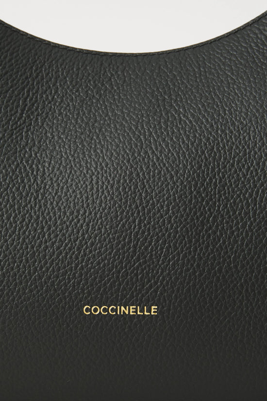 Coccinelle Boheme Grana Double Leather Handbag in Black & Cognac with Zip Fastening
