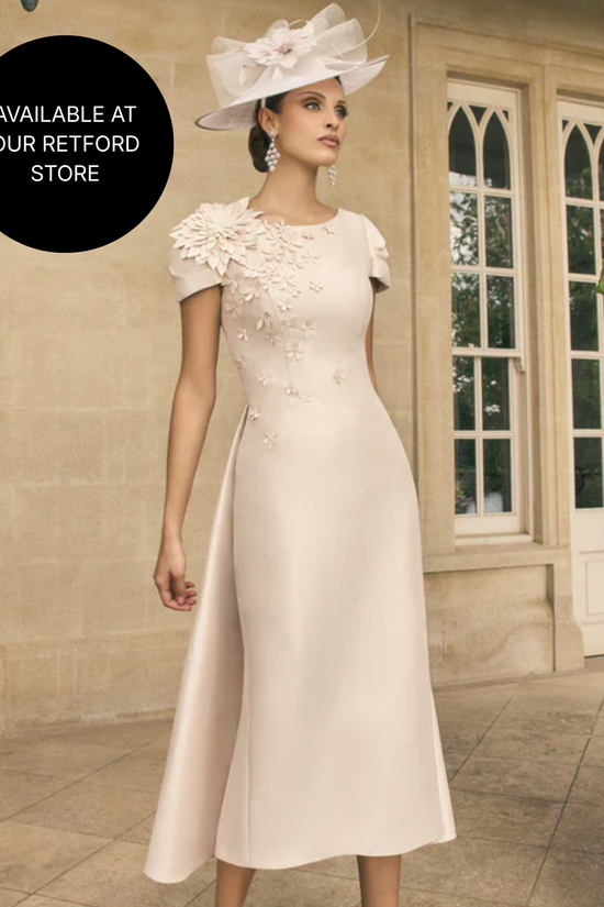 Veni Infantino Almond Mid-Length Dress with 3D Floral Appliqués  992719B AW