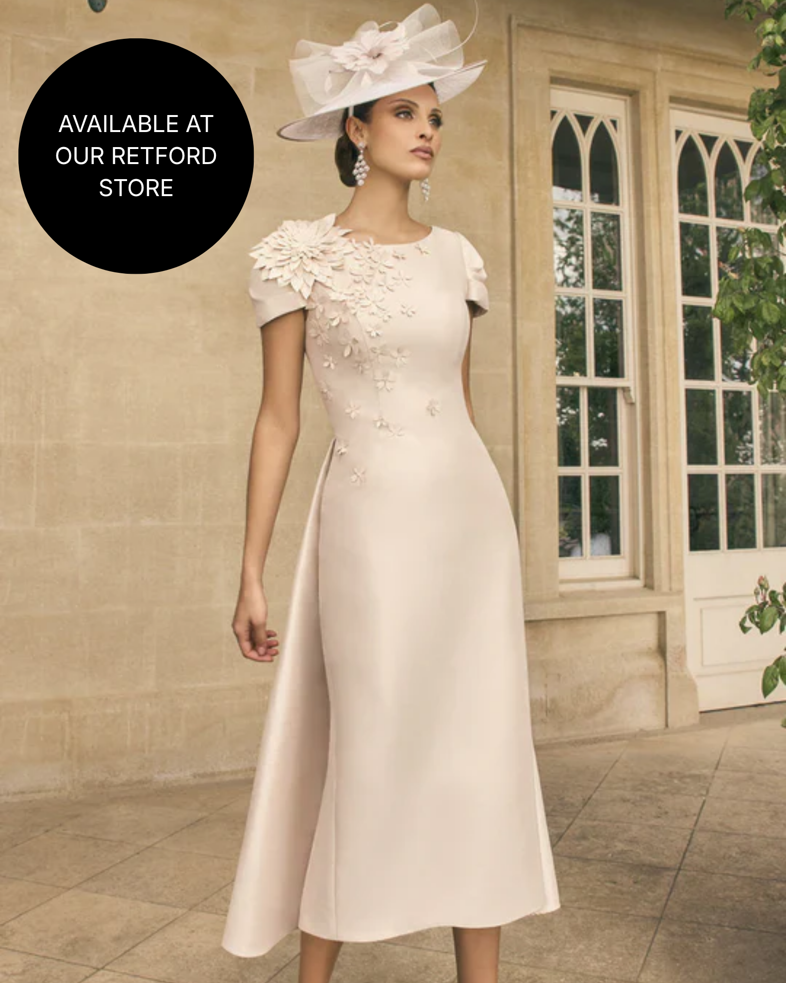 Veni Infantino Almond Mid-Length Dress with 3D Floral Appliqués  992719B AW