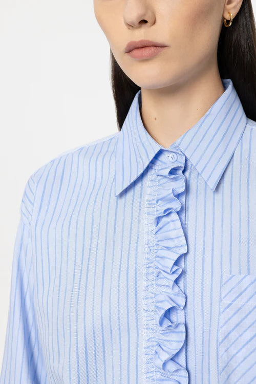 Luisa Cerano Blue Striped Shirt Blouse with Frill 238649