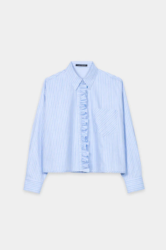 Luisa Cerano Blue Striped Shirt Blouse with Frill 238649