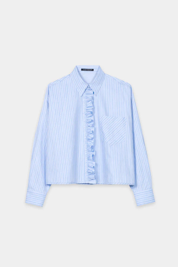 Luisa Cerano Blue Striped Shirt Blouse with Frill 238649