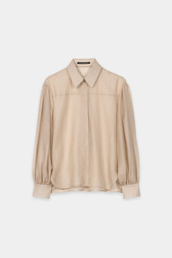 Luisa Cerano Soft Camel Shirt Blouse with Rhinestones 238657