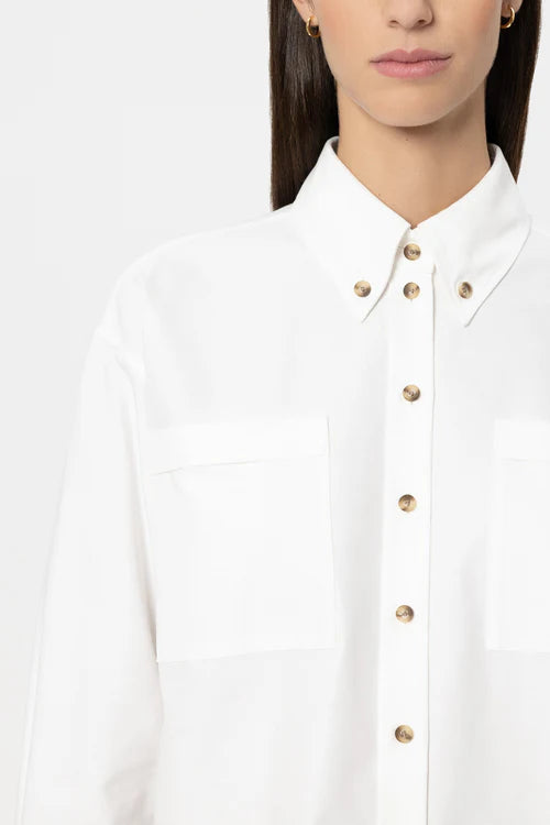 Luisa Cerano White Cropped Wide Cotton Shirt 238662
