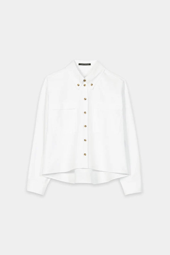 Luisa Cerano White Cropped Wide Cotton Shirt 238662