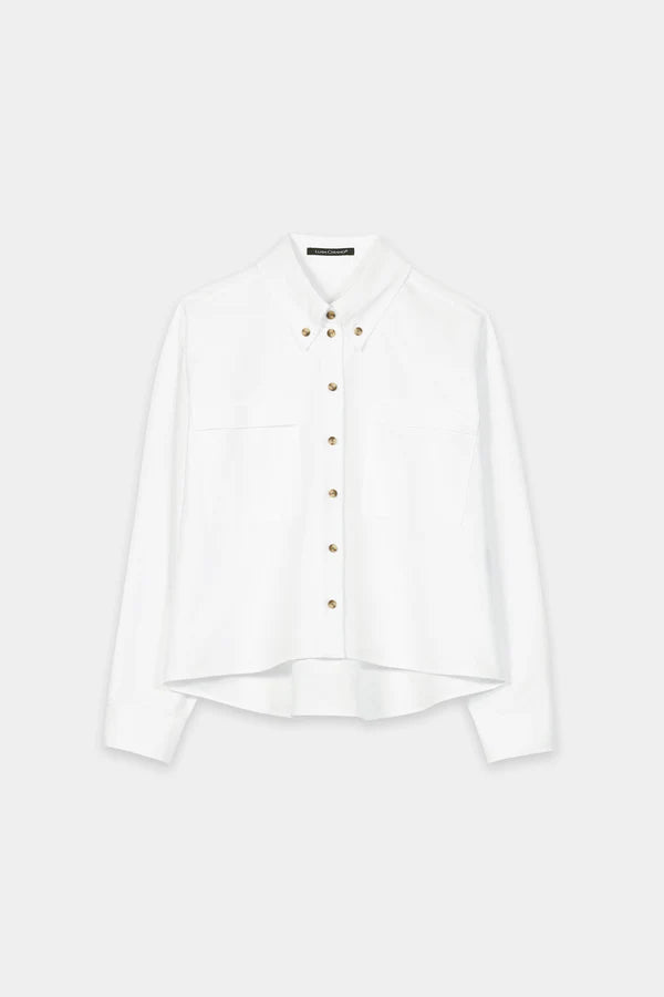 Luisa Cerano White Cropped Wide Cotton Shirt 238662