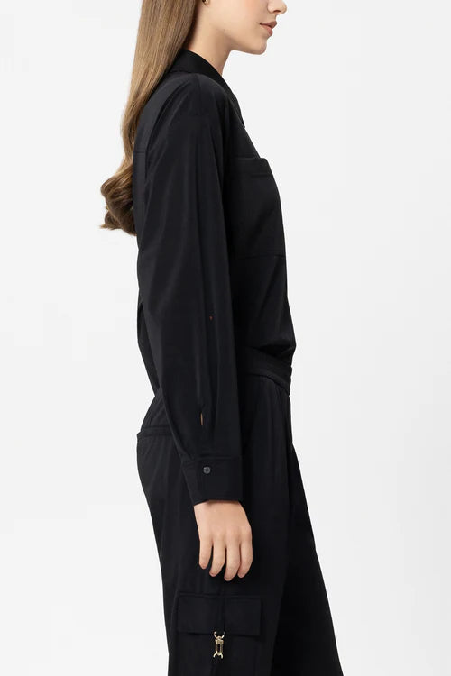 Luisa Cerano Black Softshell Long Sleeve Shirt Blouse 238664