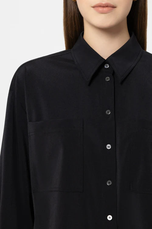 Luisa Cerano Black Softshell Long Sleeve Shirt Blouse 238664