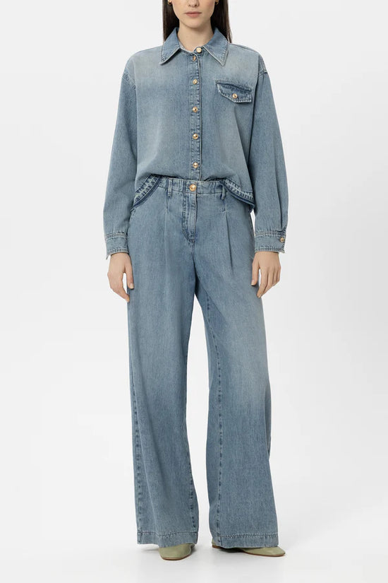 Luisa Cerano Denim Boxy Shirt with Raw Hem