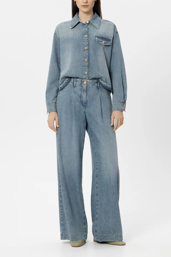 Luisa Cerano Denim Boxy Shirt with Raw Hem