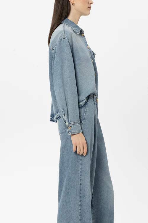 Luisa Cerano Denim Boxy Shirt with Raw Hem