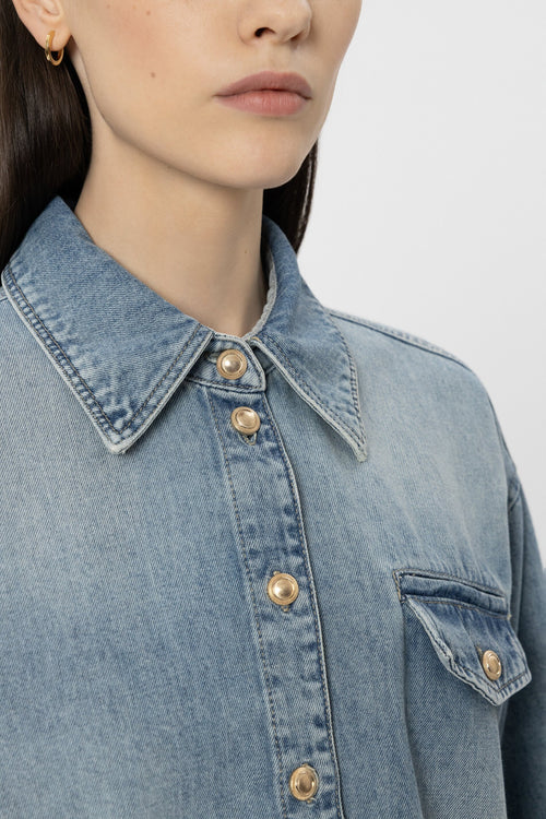 Luisa Cerano Denim Boxy Shirt with Raw Hem