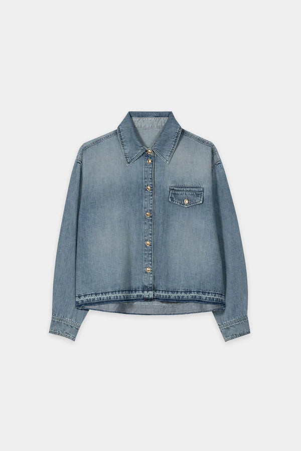 Luisa Cerano Denim Boxy Shirt with Raw Hem