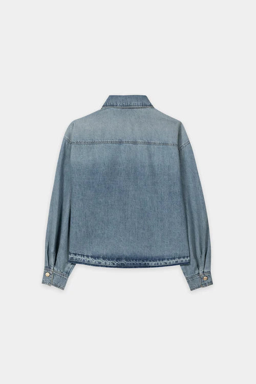 Luisa Cerano Denim Boxy Shirt with Raw Hem
