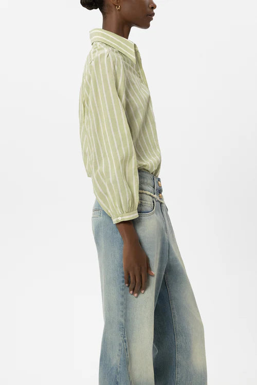 Luisa Cerano Moss Green Voile Stripe Shirt Blouse 238689