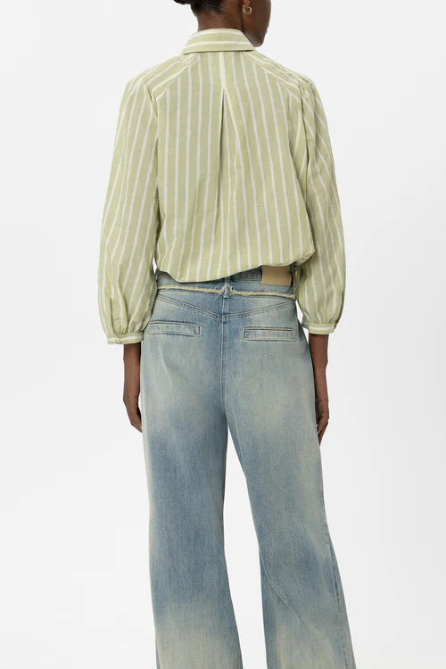 Luisa Cerano Moss Green Voile Stripe Shirt Blouse 238689