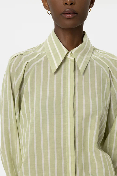 Luisa Cerano Moss Green Voile Stripe Shirt Blouse 238689