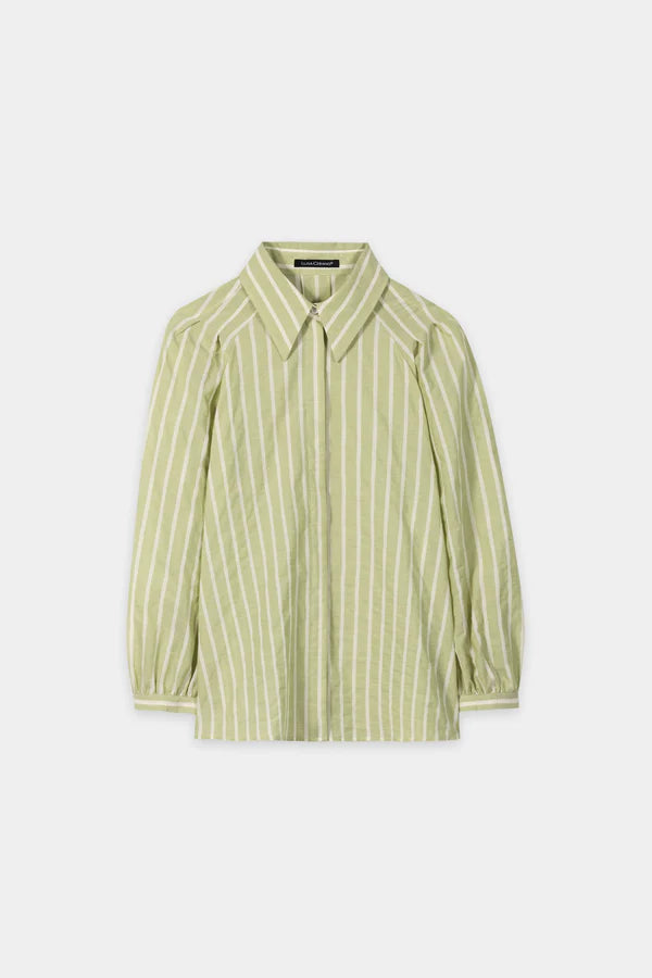 Luisa Cerano Moss Green Voile Stripe Shirt Blouse 238689