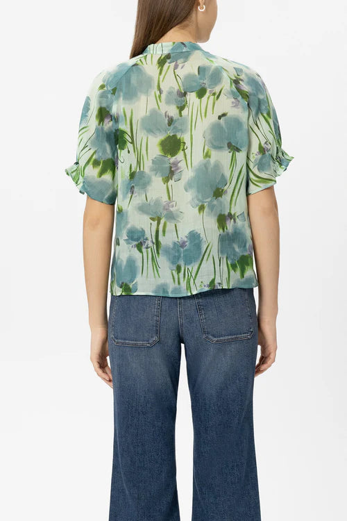 Luisa Cerano Floral Print Short Sleeve Ramie Blouse 238690