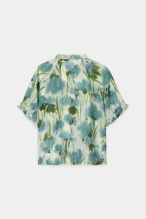 Luisa Cerano Floral Print Short Sleeve Ramie Blouse 238690