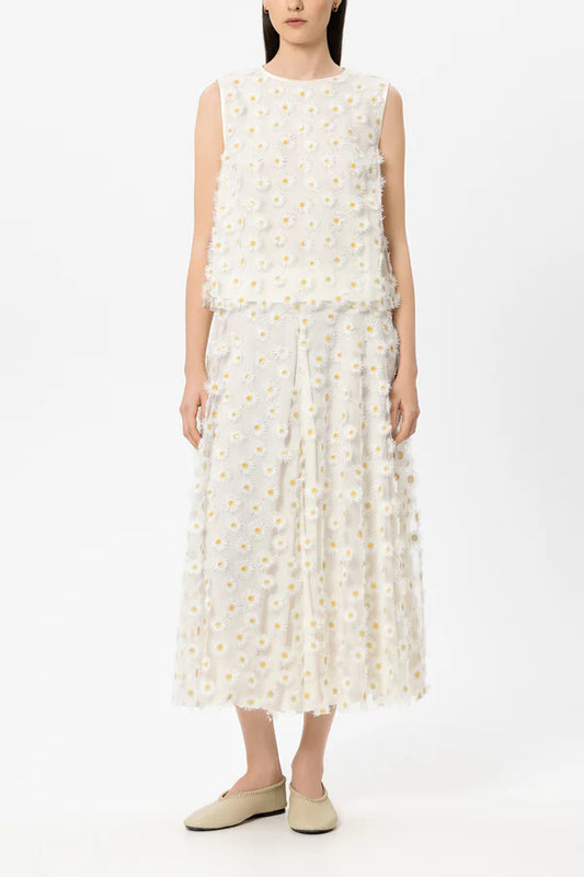 Luisa Cerano Ivory Sleeveless Top with Daisy Flowers 238695