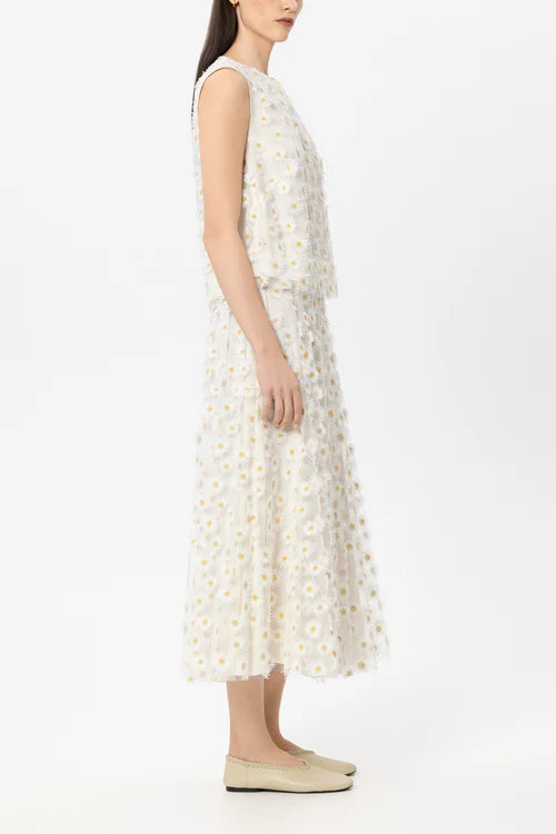 Luisa Cerano Ivory Sleeveless Top with Daisy Flowers