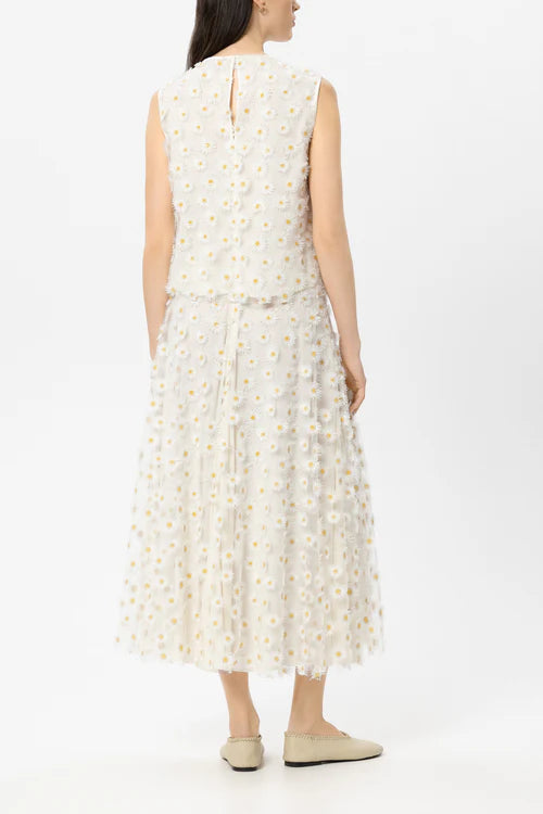 Luisa Cerano Ivory Sleeveless Top with Daisy Flowers