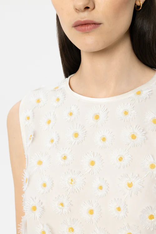 Luisa Cerano Ivory Sleeveless Top with Daisy Flowers