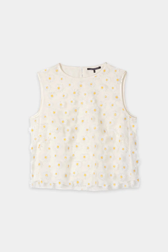 Luisa Cerano Ivory Sleeveless Top with Daisy Flowers