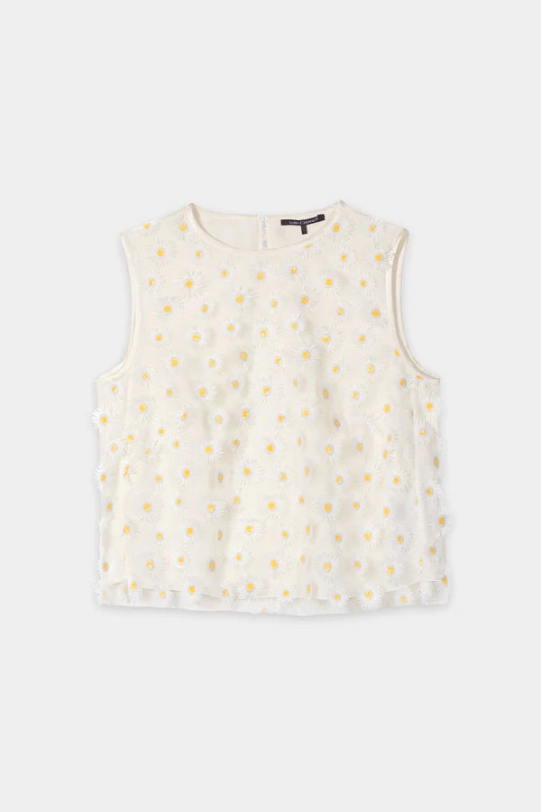 Luisa Cerano Ivory Sleeveless Top with Daisy Flowers