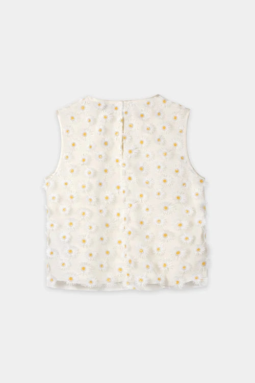 Luisa Cerano Ivory Sleeveless Top with Daisy Flowers