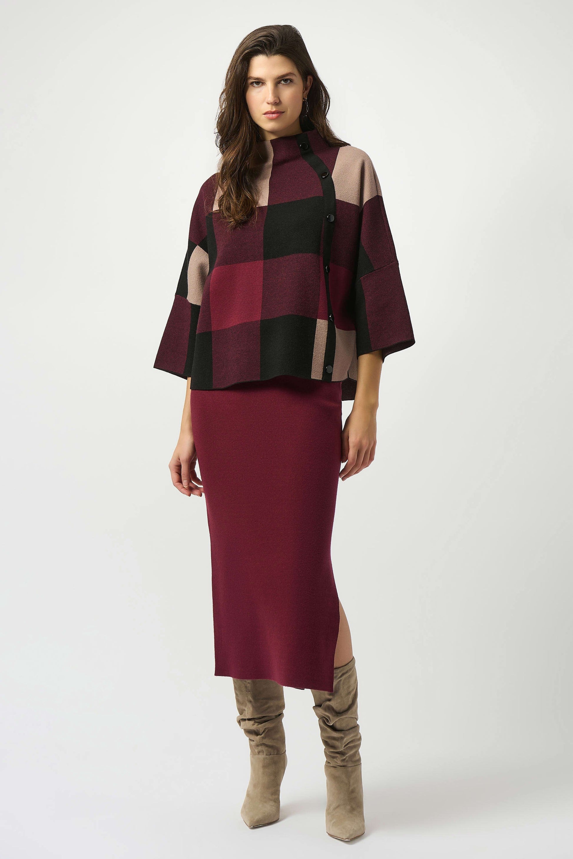 Joseph Ribkoff plaid jacquard top 243948