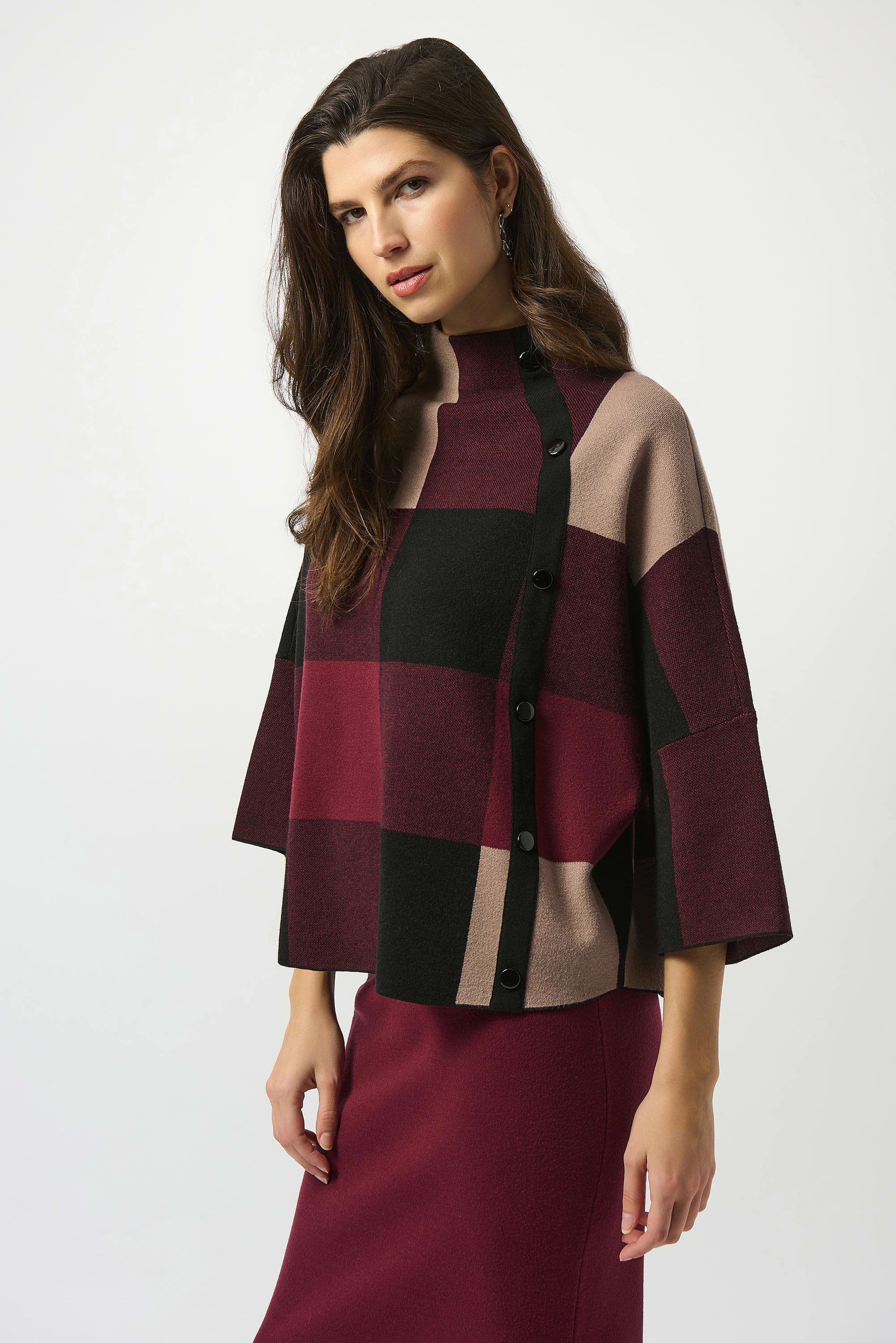 Joseph Ribkoff plaid jacquard top 243948