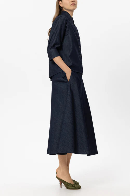Luisa Cerano Soft Wash Dark Denim Loose Cut Shirt 