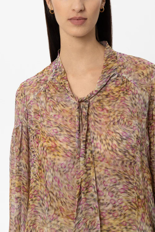 Luisa Cerano Animal Print Flared Blouse with Bow