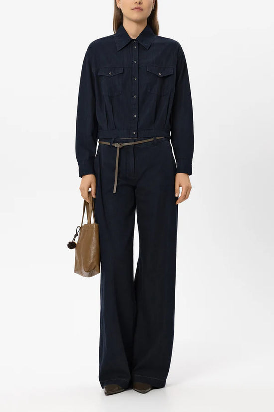 Luisa Cerano Denim Shirt Blouse with Button Placket