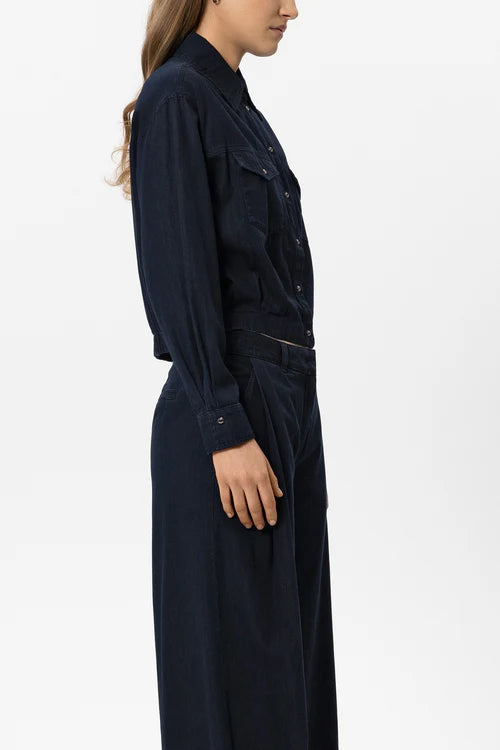 Luisa Cerano Denim Shirt Blouse with Button Placket
