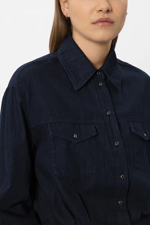 Luisa Cerano Denim Shirt Blouse with Button Placket